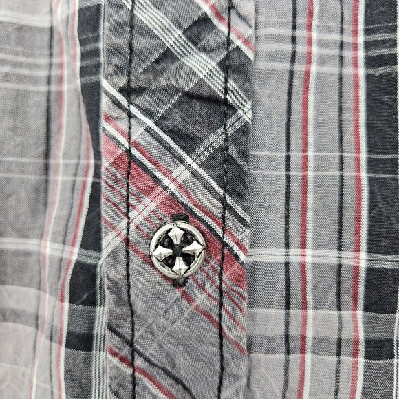 Affliction Shirt Mens XL Plaid Western Pearl Snap Embroidered Cross Long Sleeve - Picture 3 of 11